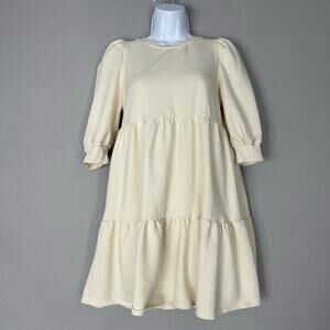 T. La Anthro Womens Sweater Dress XS Cream Savannah Puff-Sleeve Tiered Prep Boho